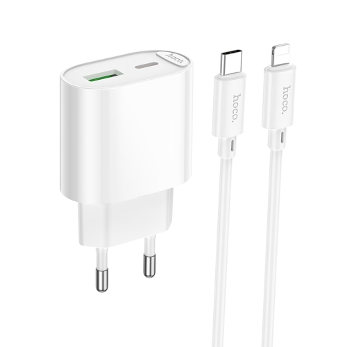 HOCO СЗУ C109A Fighter Type-C PD20W + USB-A QC3.0 +кабель C-to-iPhone White