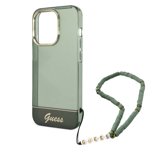 Чехол Guess Translucent w Electoplated camera Hard +hand Strap для iPhone 14 Pro, зеленый