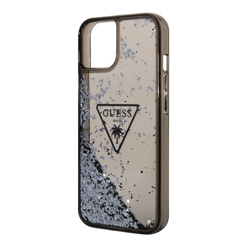 Чехол Guess Liquid glitter Triangle logo Hard Translucent для iPhone 14, черный