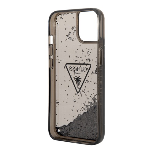 Чехол Guess Liquid glitter Triangle logo Hard Translucent для iPhone 14, черный