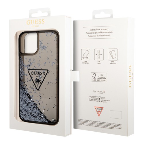 Чехол Guess Liquid glitter Triangle logo Hard Translucent для iPhone 14, черный