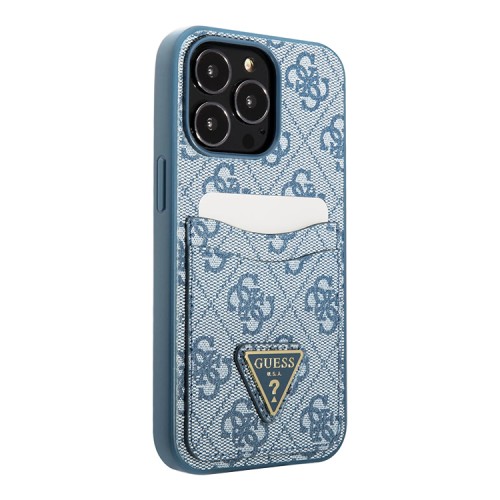 Чехол Guess PU 4G Double cardslot Metal triangle logo Hard для iPhone 13 Pro Max, голубой