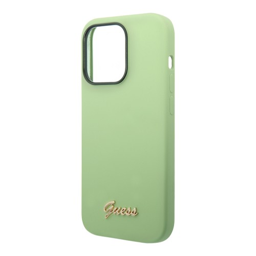 Чехол Guess Liquid Silicone Gold Metal logo для iPhone 14 Pro, зеленый