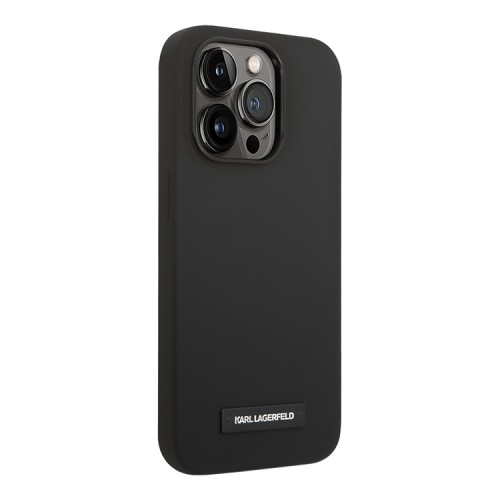 Чехол Lagerfeld Liquid silicone Plaque logo Hard для iPhone 14 Pro Max, черный (MagSafe)