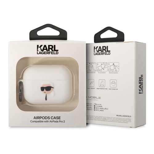 Чехол Lagerfeld Silicone case with ring NFT 3D Karl для Airpods Pro 2, белый