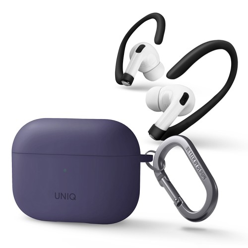 Чехол Uniq NEXO Liquid silicone +carabin +Sports ear hooks для AirPods Pro 2, фиолетовый