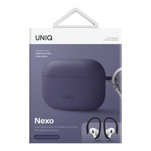 Чехол Uniq NEXO Liquid silicone +carabin +Sports ear hooks для AirPods Pro 2, фиолетовый