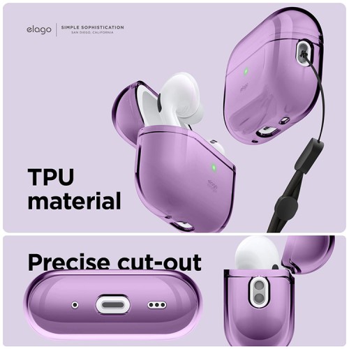 Чехол Elago Clear case with Round strap для AirPods Pro 2, Deep Purple