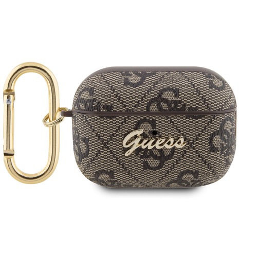 Чехол Guess PU leather 4G with metal logo с карабином для Airpods Pro 2, коричневый