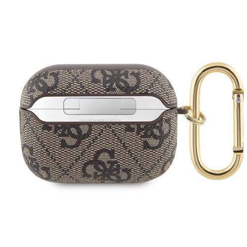 Чехол Guess PU leather 4G with metal logo с карабином для Airpods Pro 2, коричневый