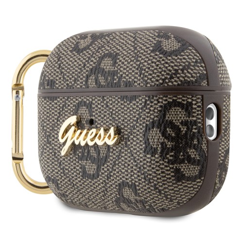 Чехол Guess PU leather 4G with metal logo с карабином для Airpods Pro 2, коричневый
