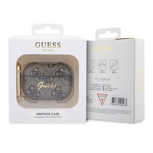 Чехол Guess PU leather 4G with metal logo с карабином для Airpods Pro 2, коричневый