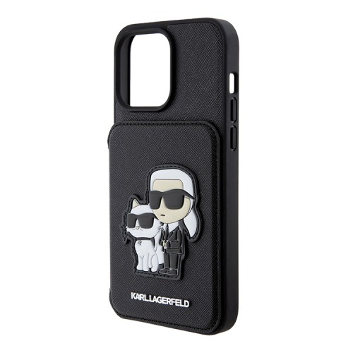 Karl Lagerfeld для iPhone 15 Pro чехол Cardslot Stand PU Saffiano NFT Karl & Choupette Hard Black
