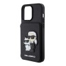 Lagerfeld для iPhone 15 Pro чехол Cardslot Stand PU Saffiano NFT Karl & Choupette Hard Black