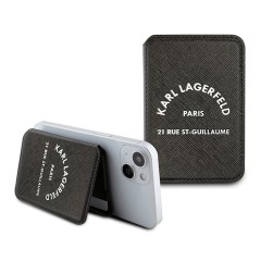 Karl Lagerfeld магнитный бумажник-подставка Wallet MagSafe Cardslot Stand Saffiano RSG logo для iPhone, Black