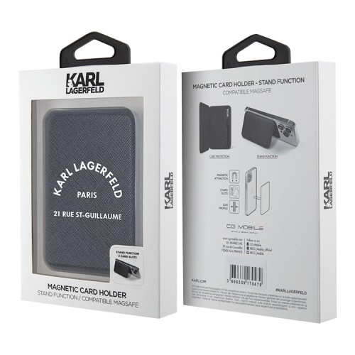 Karl Lagerfeld магнитный бумажник-подставка Wallet MagSafe Cardslot Stand Saffiano RSG logo для iPhone, Black