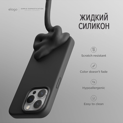 Elago для iPhone 15 Pro Max чехол Soft silicone (Liquid) Black