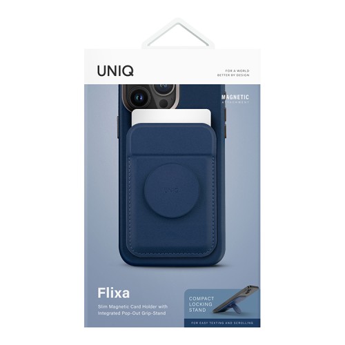 Uniq магнитный бумажник с функцией стенда FLIXA Magnetic card holder Pop-out Grip-stand Navy Blue
