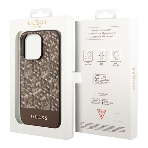 Guess для iPhone 15 Pro Max чехол PU G CUBE Hard Brown (MagSafe)