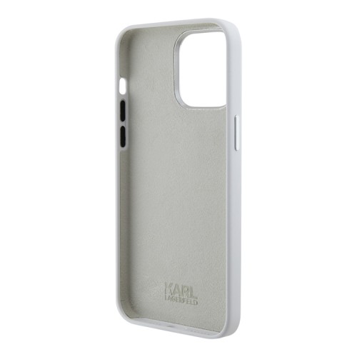 Karl Lagerfeld для iPhone 15 Pro чехол Liquid silicone NFT Karl Ikonik metal pin Hard White