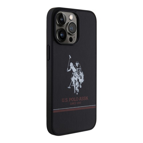 U.S. Polo для iPhone 15 Pro чехол PU Double horse logo and Stripes Hard Black