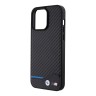 BMW для iPhone 15 Pro Max чехол M-Collection PU Carbon with blue line Hard Black (MagSafe)