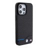 BMW для iPhone 15 Pro Max чехол M-Collection PU Carbon with blue line Hard Black (MagSafe)