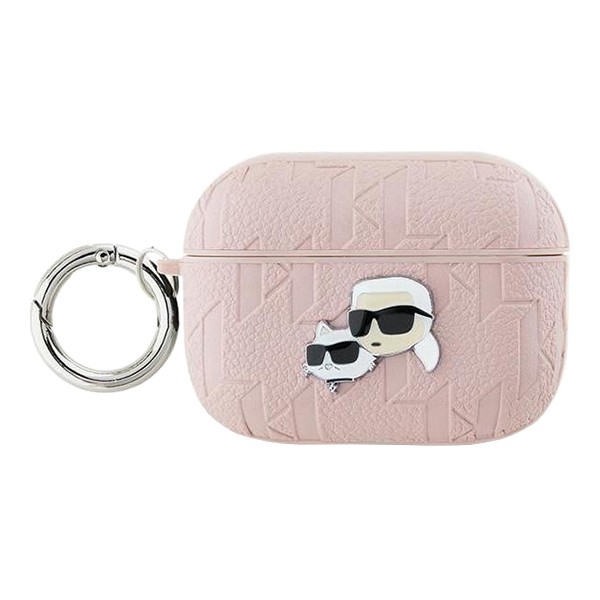 Karl Lagerfeld для Airpods Pro 2 чехол PU Saffiano Monogram with ring NFT Metal Head Karl&Choupette Pink