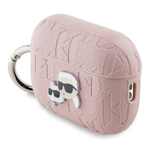 Karl Lagerfeld для Airpods Pro 2 чехол PU Saffiano Monogram with ring NFT Metal Head Karl&Choupette Pink