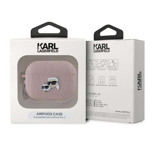 Karl Lagerfeld для Airpods Pro 2 чехол PU Saffiano Monogram with ring NFT Metal Head Karl&Choupette Pink