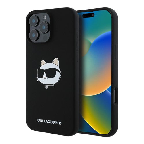 Karl Lagerfeld для iPhone 16 Pro Max чехол Liquid Silicone NFT Choupette черный (MagSafe)