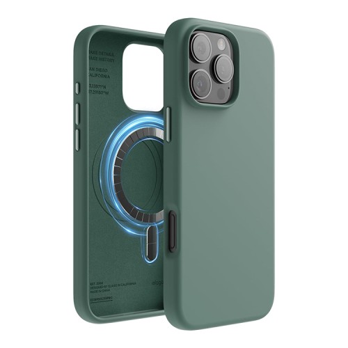 Elago для iPhone 16 Pro Max чехол Soft silicone (Liquid) Midnight Green (MagSafe)