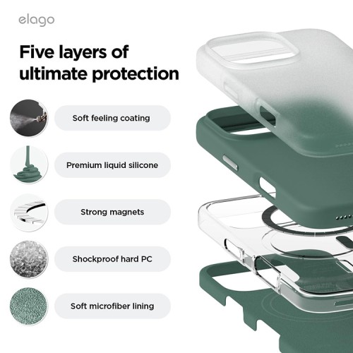 Elago для iPhone 16 Pro Max чехол Soft silicone (Liquid) Midnight Green (MagSafe)