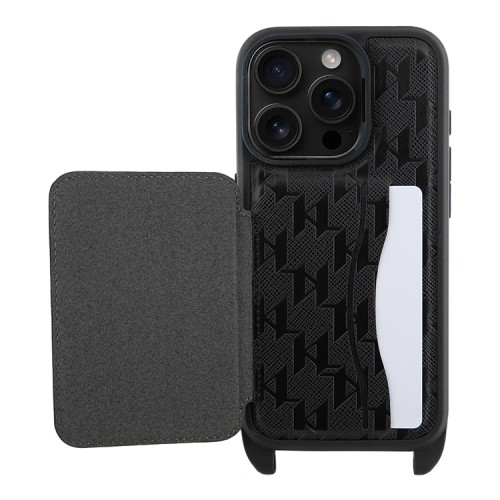 Karl Lagerfeld для iPhone 16 Pro Max чехол Crossbody cardslot PU Saffiano Monogram NFT Karl Ikon Hard Black