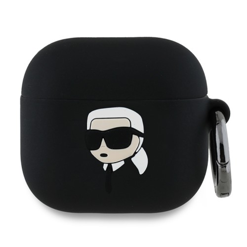 Karl Lagerfeld для Airpods 4 чехол Silicone case with ring NFT 3D Karl Black