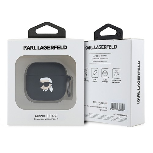 Karl Lagerfeld для Airpods 4 чехол Silicone case with ring NFT 3D Karl Black