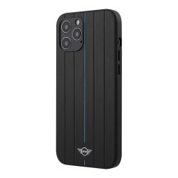 Чехол MINI PU Vertical Stamped lines Hard для iPhone 12 Pro Max, черный/голубой