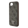 Guess для iPhone 16e чехол PU 4G Triangle Diamond metal logo Hard Brown (MagSafe)