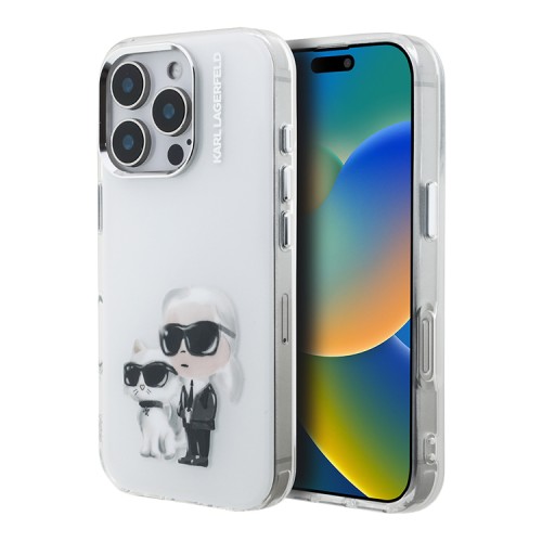 Karl Lagerfeld для iPhone 16 Pro чехол PC/TPU Aquarelle Karl & Choupette White