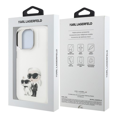 Karl Lagerfeld для iPhone 16 Pro чехол PC/TPU Aquarelle Karl & Choupette White