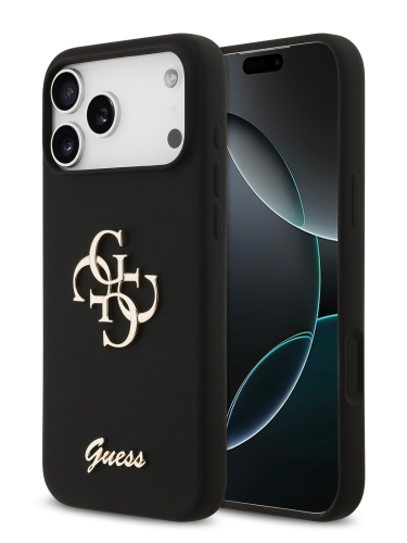 Guess для iPhone 17 Pro чехол Liquid silicone 4G Big and Script metal logo Hard Black