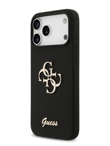 Guess для iPhone 17 Pro чехол Liquid silicone 4G Big and Script metal logo Hard Black