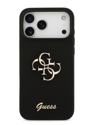 Guess для iPhone 17 Pro чехол Liquid silicone 4G Big and Script metal logo Hard Black