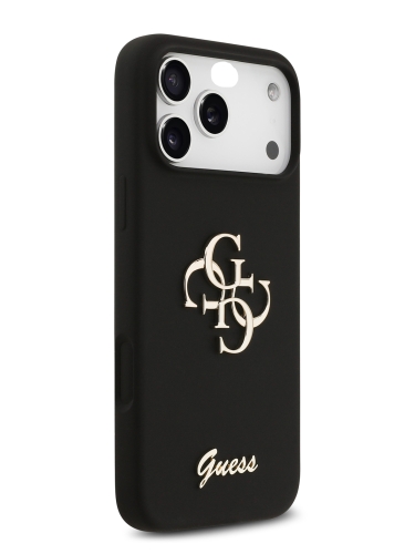Guess для iPhone 17 Pro чехол Liquid silicone 4G Big and Script metal logo Hard Black