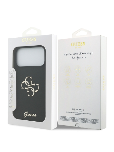 Guess для iPhone 17 Pro чехол Liquid silicone 4G Big and Script metal logo Hard Black