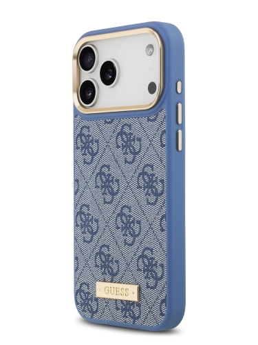 Guess для iPhone 17 Pro Max чехол PU 4G Plate metal logo and Gold camera Hard Blue (MagSafe)