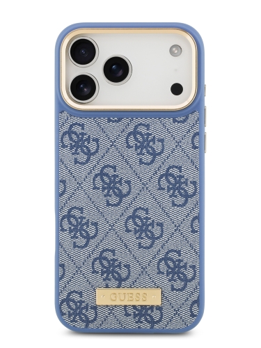 Guess для iPhone 17 Pro Max чехол PU 4G Plate metal logo and Gold camera Hard Blue (MagSafe)