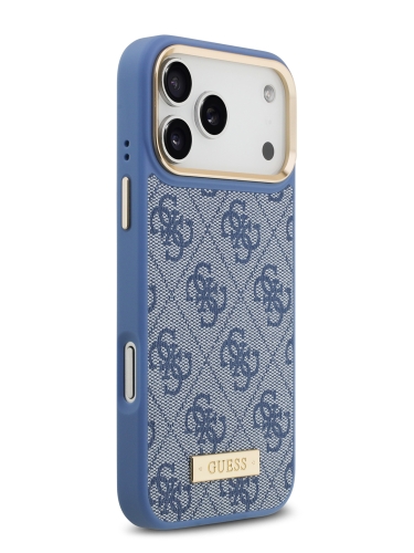 Guess для iPhone 17 Pro Max чехол PU 4G Plate metal logo and Gold camera Hard Blue (MagSafe)