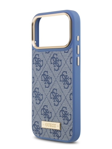 Guess для iPhone 17 Pro Max чехол PU 4G Plate metal logo and Gold camera Hard Blue (MagSafe)