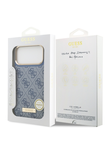 Guess для iPhone 17 Pro Max чехол PU 4G Plate metal logo and Gold camera Hard Blue (MagSafe)
